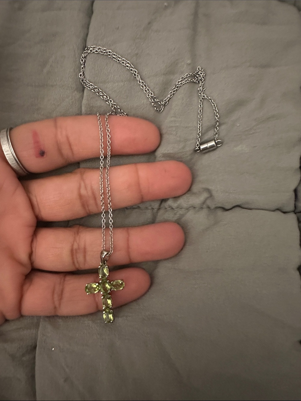 Silver Necklace with Green Cross Pendant 925